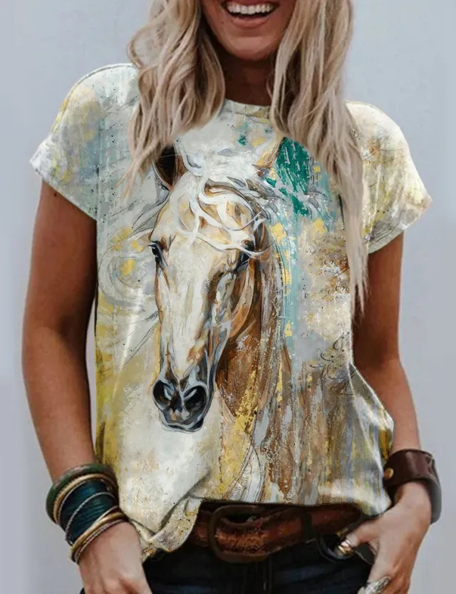 Casual Round Neck 3D Digital Printing Animal Pattern Short Sleeve Rge23181Al S - Shop at LoveMi