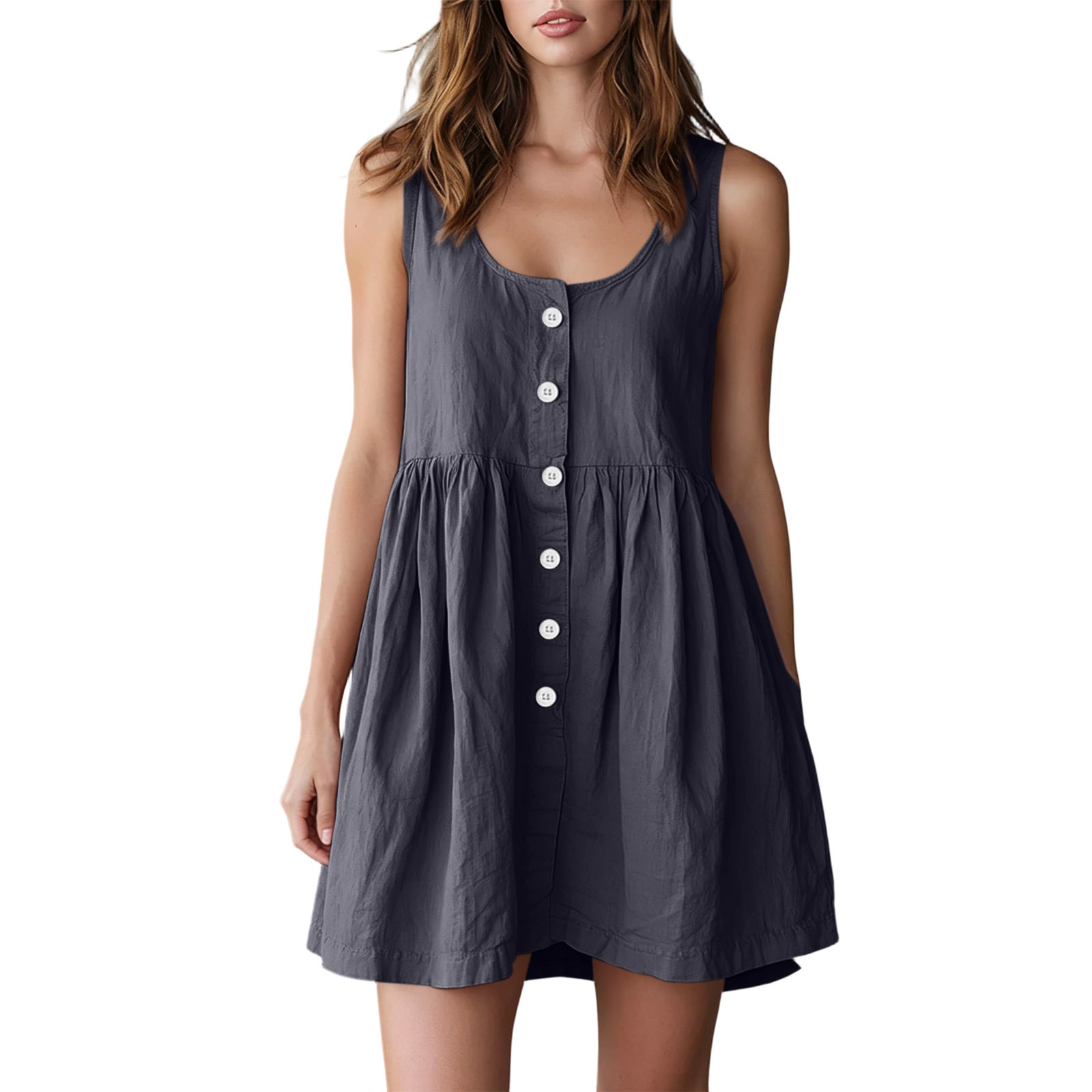 Cotton-linen Sleeveless Versatile A-line Dress In Neutral Tones, British Princess Style