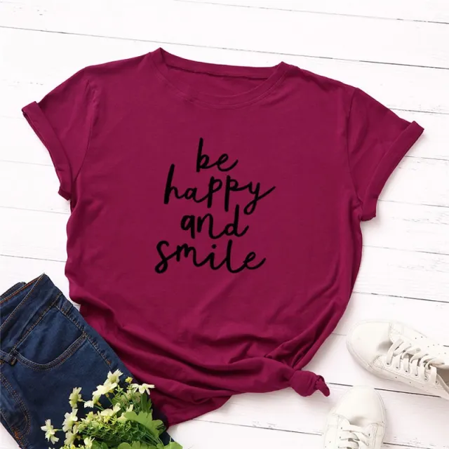 Women's Letter Printed T shirt Short sleeved Summer Top Bottoming Shirt Wine Red - Shop at LoveMi