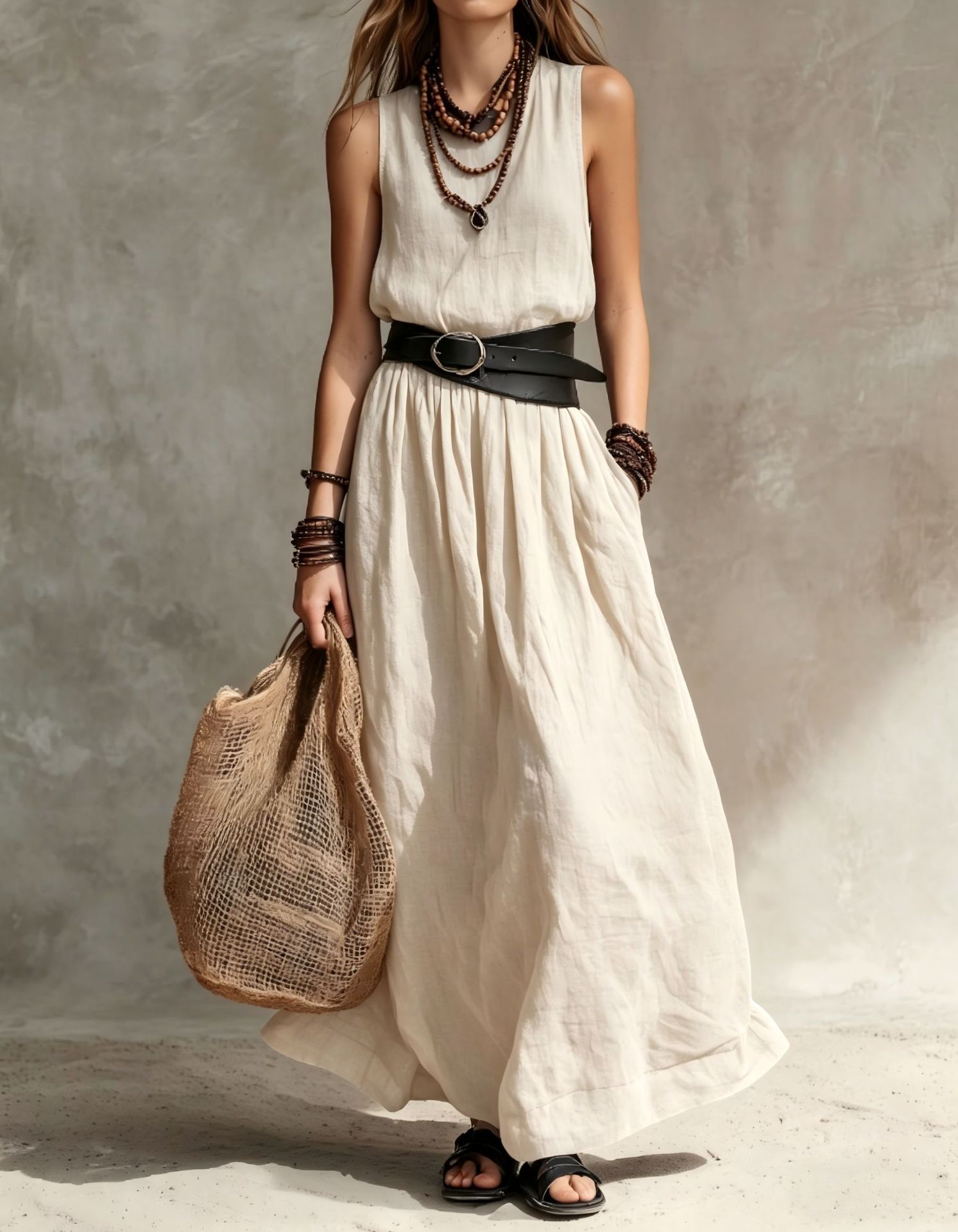 Women's Sleeveless Straight-Cut Midi Dress – Milky White colorway front view