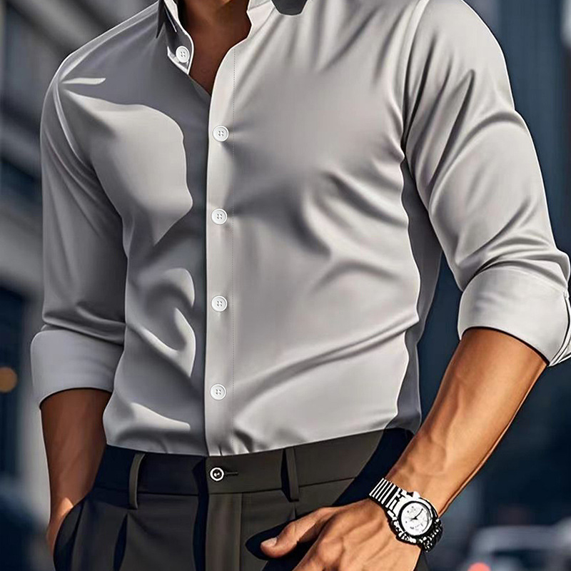 Men's Casual Solid Color Long-Sleeve Shirt