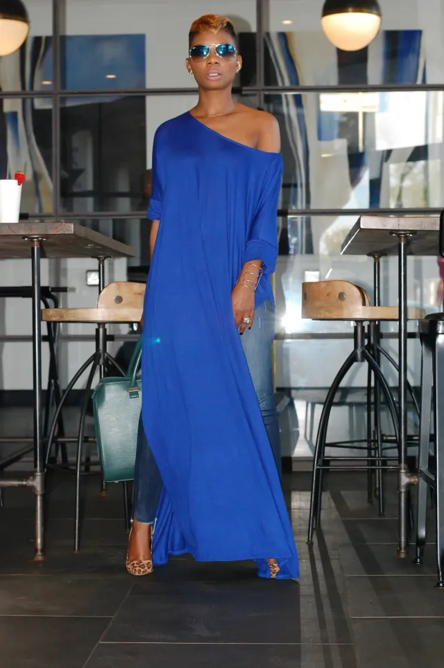 Women's Irregular Simple Solid Color Round Neck Shirt With Half Sleeve Dress Blue - Shop at LoveMi