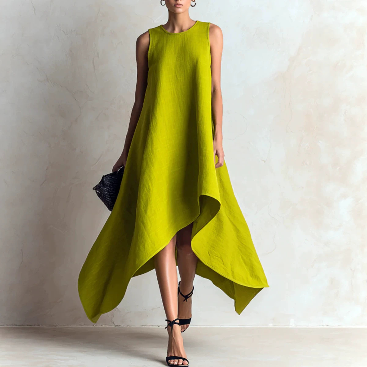 Irregular Flared Sleeveless Linen Dress
