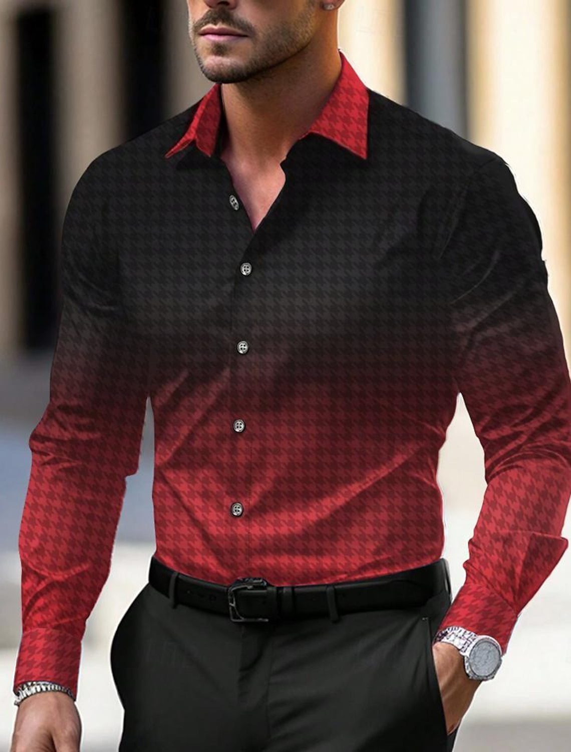 Men's Slim Fit Long Sleeve Dress Shirt | Stylish Pattern Button Down Casual Top - Picture 12 of 14
