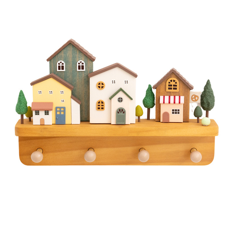 Wooden Key Hook Wall Shelf