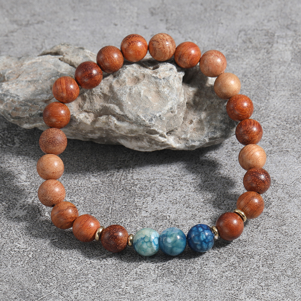 Ethnic Style Single Circle Agate Mix And Match Wooden Bead Bracelet
