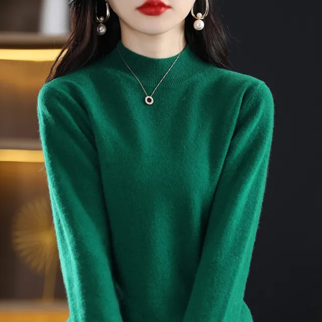 Loose Slimming Thickened New Wool Women's Half Turtleneck Knitted Sweater Green - Shop at LoveMi