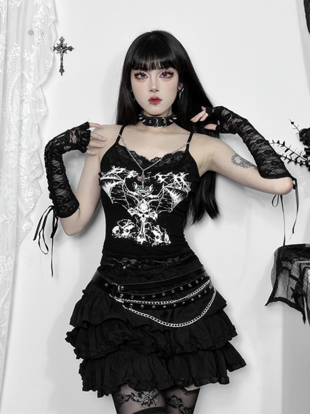 Hot Girl Small Sling Dark Lace Outerwear Vest