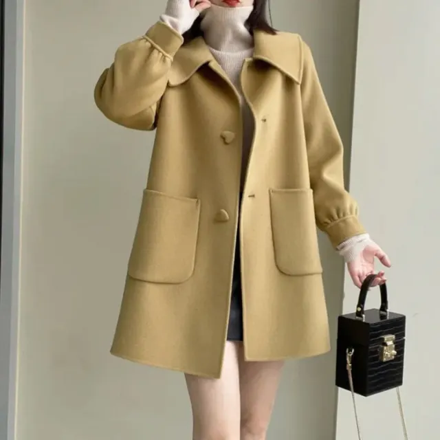 Medium Heart Buckle Slim Fit Woolen Coat Younger Peter Pan Collar Children Yellow - Shop at LoveMi