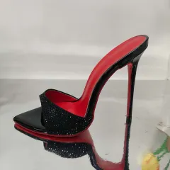 Rhinestone Ankle-strap Open Toe Sandals And Slippers Fashionable All-matching - Black - View 1
