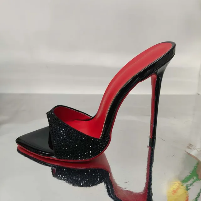 Rhinestone Ankle strap Open Toe Sandals And Slippers Fashionable All matching Black - Shop at LoveMi