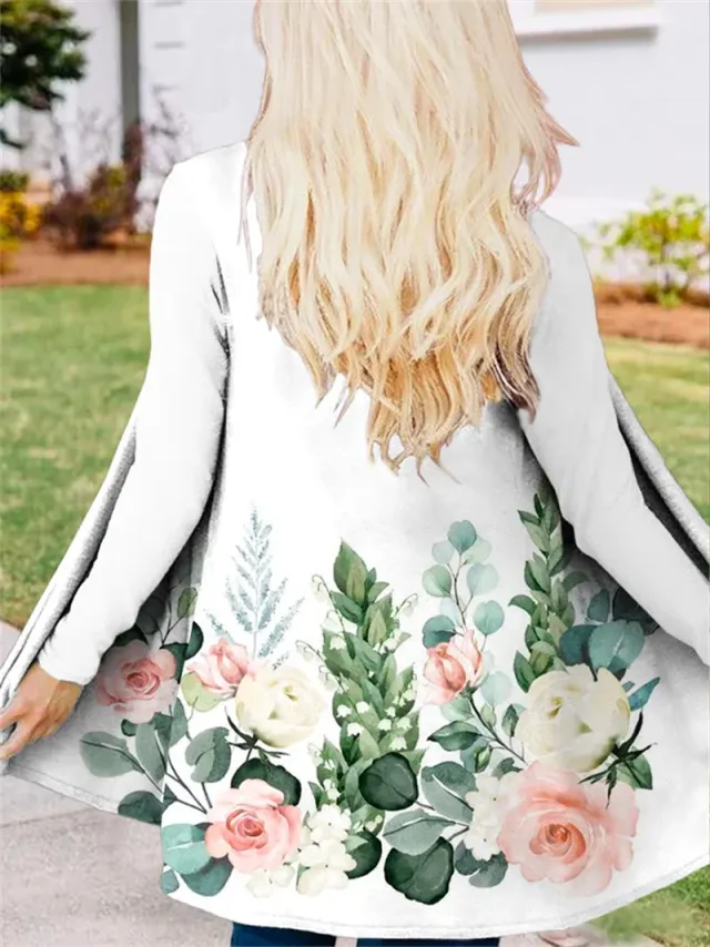 Autumn Flower Mang Printed Mid length V neck Trench Coat 4 Style - Shop at LoveMi