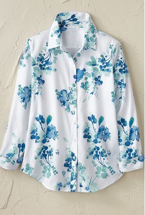 Womens Long-sleeve Shirt With A Simple Floral Print Top