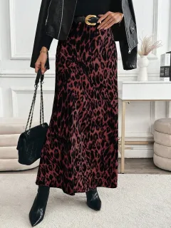 Slimming Leopard Print Skirt High-waisted Loose Long Dress With Print - Red - View 1
