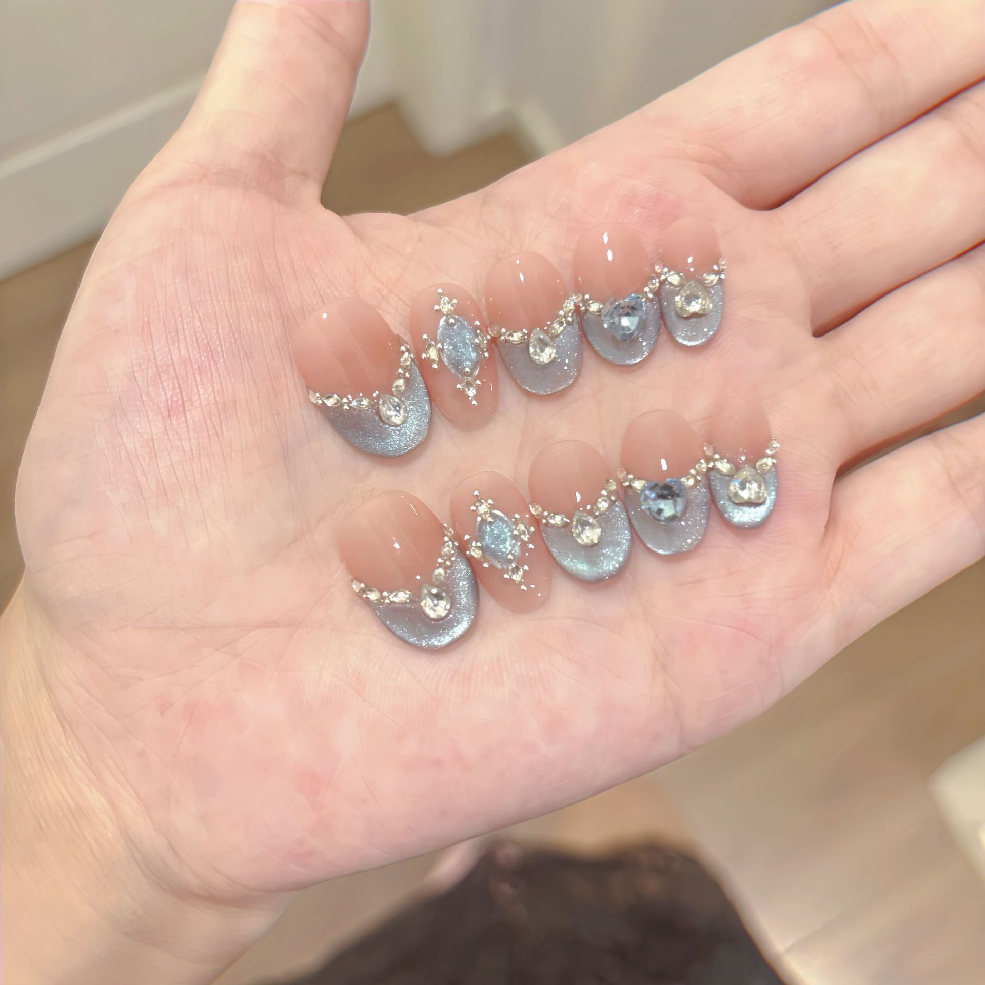 Ice-clear Handcrafted Blue Nail Art