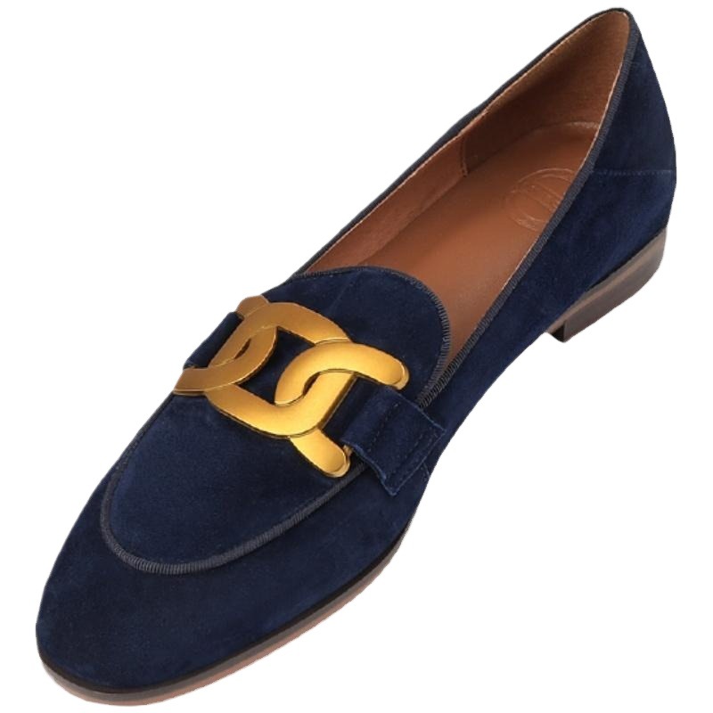 Retro Metal Buckle Slip On Loafer Shoes