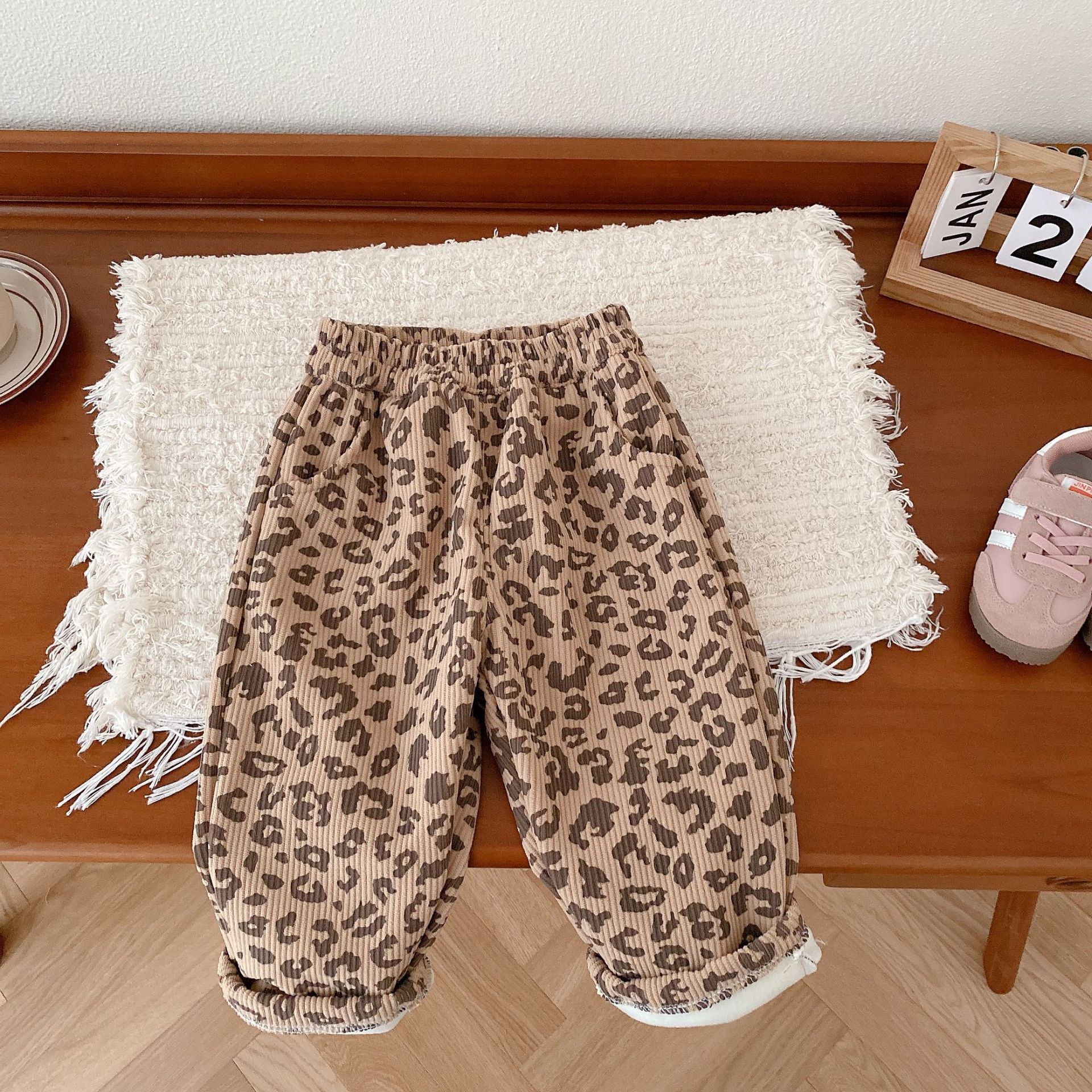 Children's Floral Fleece-lined Pants Warm Pants Babies' Trousers
