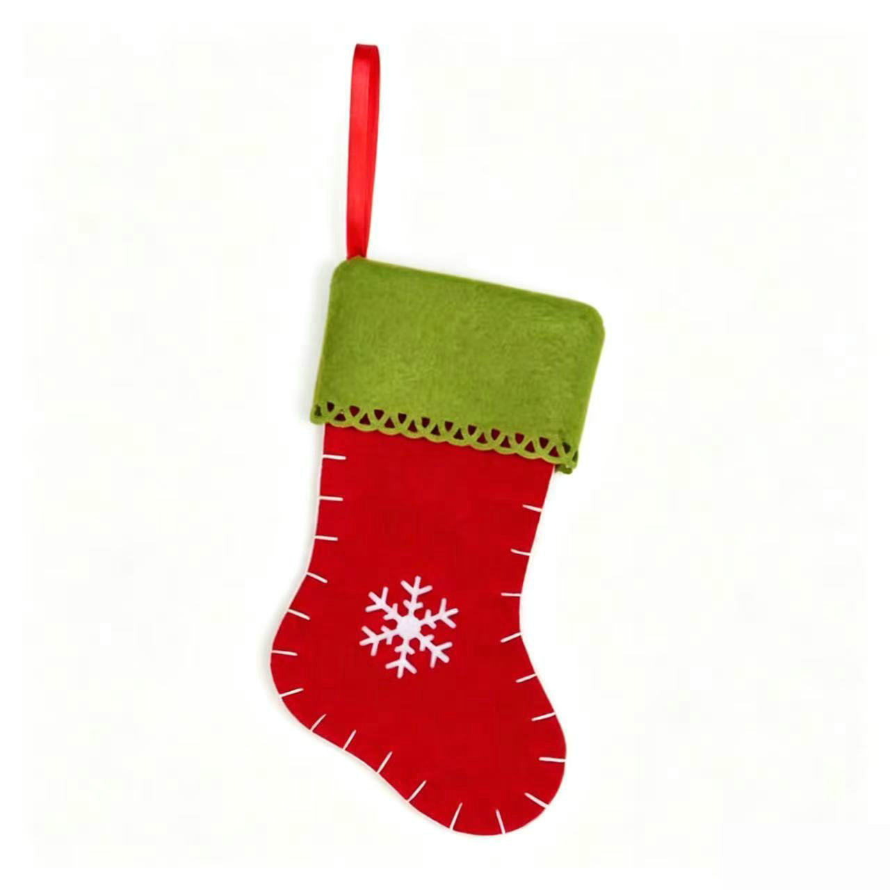 Red and green snowflake felt christmas stocking ornament
