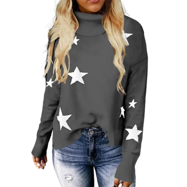 Knitted Sweater Women XINGX Pattern Turtleneck Long Sleeve Pullover Women's Sweater Gray - Shop at LoveMi