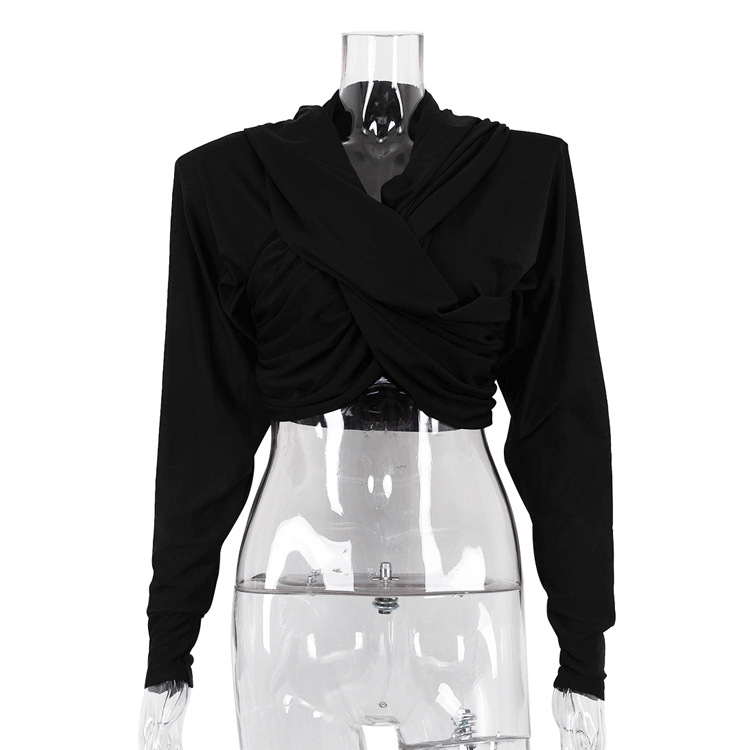 New Fashion Long Sleeve Cross Tied Top