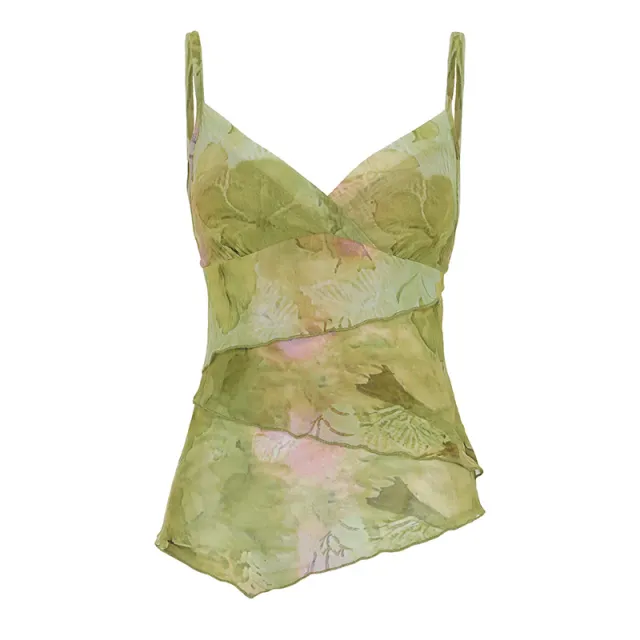 V neck Backless Irregular Hem Top Green - Shop at LoveMi