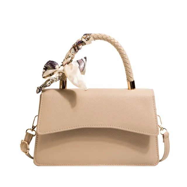 All matching Pure Color Silk Scarf Elegant Handbag Khaki - Shop at LoveMi