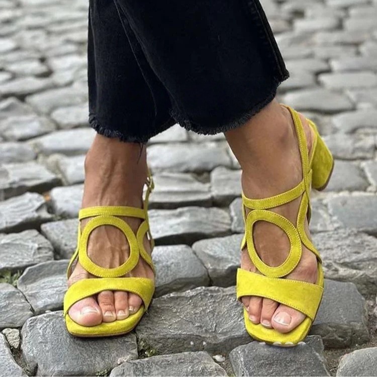 Suede High-heeled Hollow-out Large-size Buckle-strap Womens Sandals