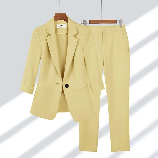 Simple Solid Color Plus Size Suit Two piece Set Yellow Suit - Shop at LoveMi