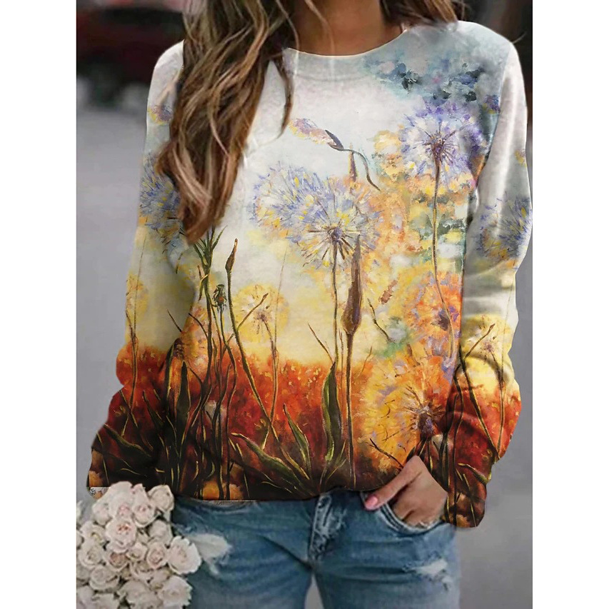 Title 9, Landscape Flower Floral Print Long Sleeve Pullover