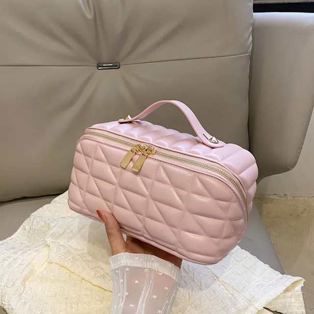 Rhombus Cosmetic Bag Large Capacity Waterproof Portable Pink - Shop at LoveMi