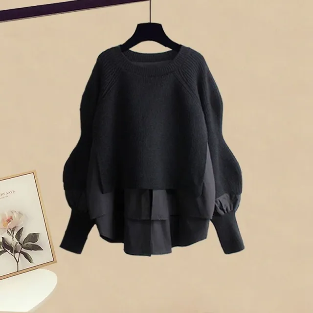 Women's Casual Fashion Fake Two piece Top Slim Fit Skirt Two piece Set Black Top - Shop at LoveMi