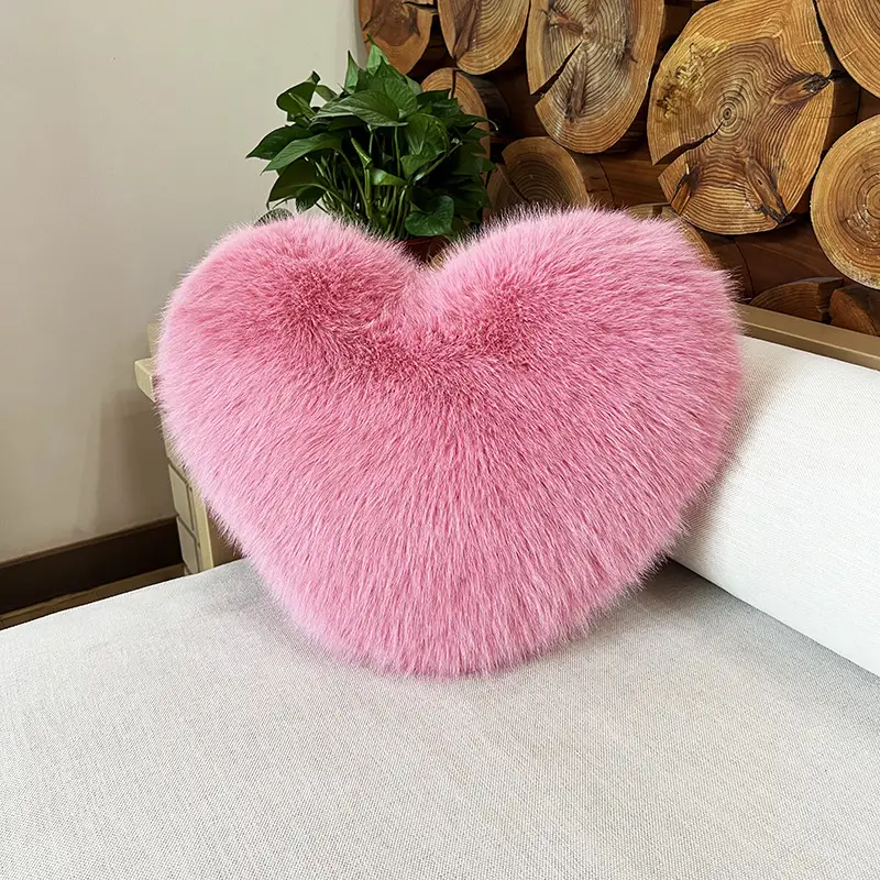 Fox Fur Light Luxury Leather Love Plush Pillow