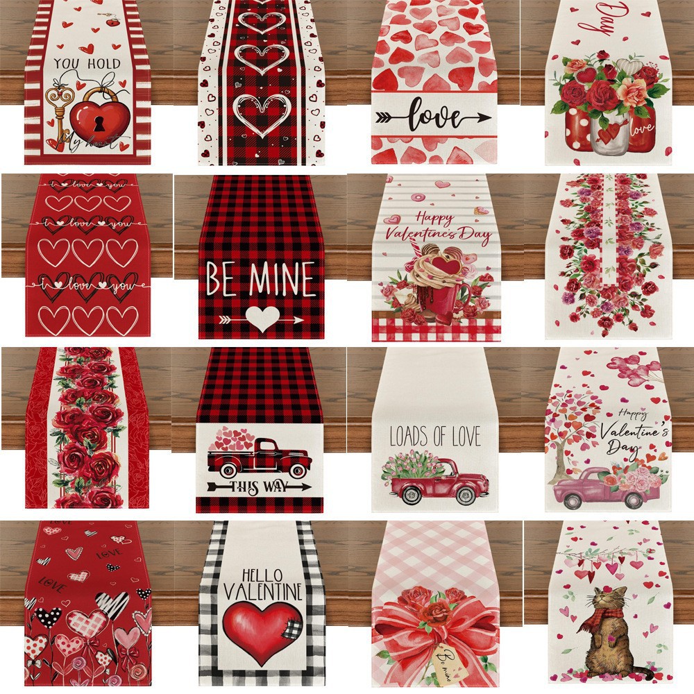 Valentine's Day Table Runner Linen Printed Tablecloth (1