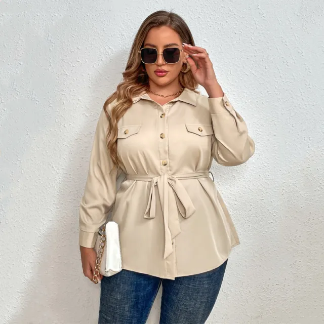 Plus Size Fat Women Blouse Shirt Ladies Tops Apricot - Shop at LoveMi