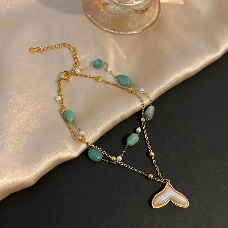 Blue Natural Stone Titanium Steel Anklet Women Bohemian Fashion