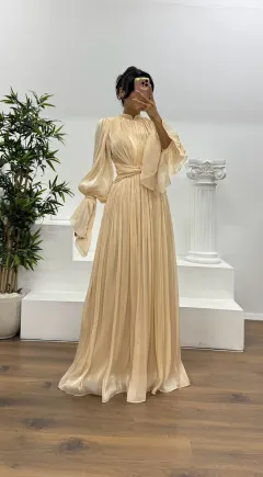 French Elegant Waist-wrapped Dress - Apricot - View 1