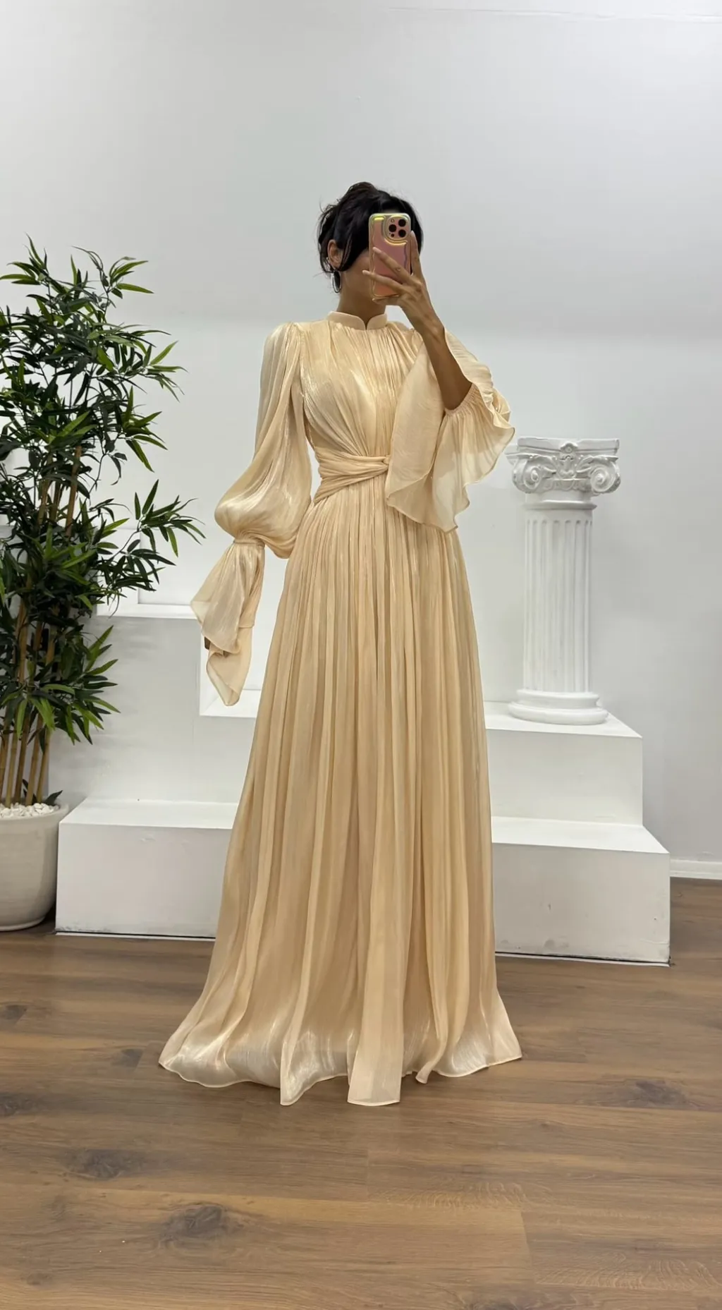 French Elegant Waist-wrapped Dress - Apricot