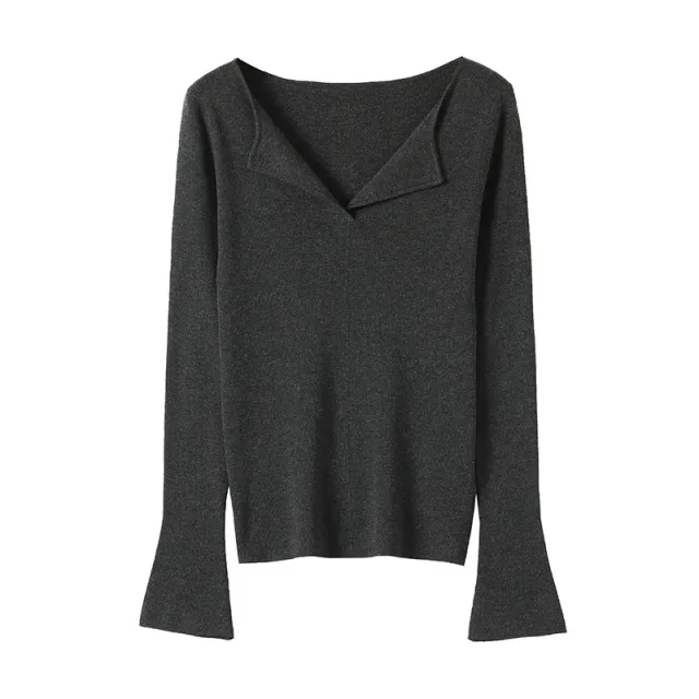 Lapel Knitwear Silk Wool Plush Machine Washable Base All matching Sweater Goose Gray - Shop at LoveMi