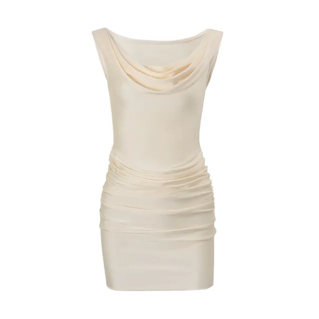 Socialite Style Sexy Slimming Beam Waist Pleated Sheath Dress Apricot - Shop at LoveMi