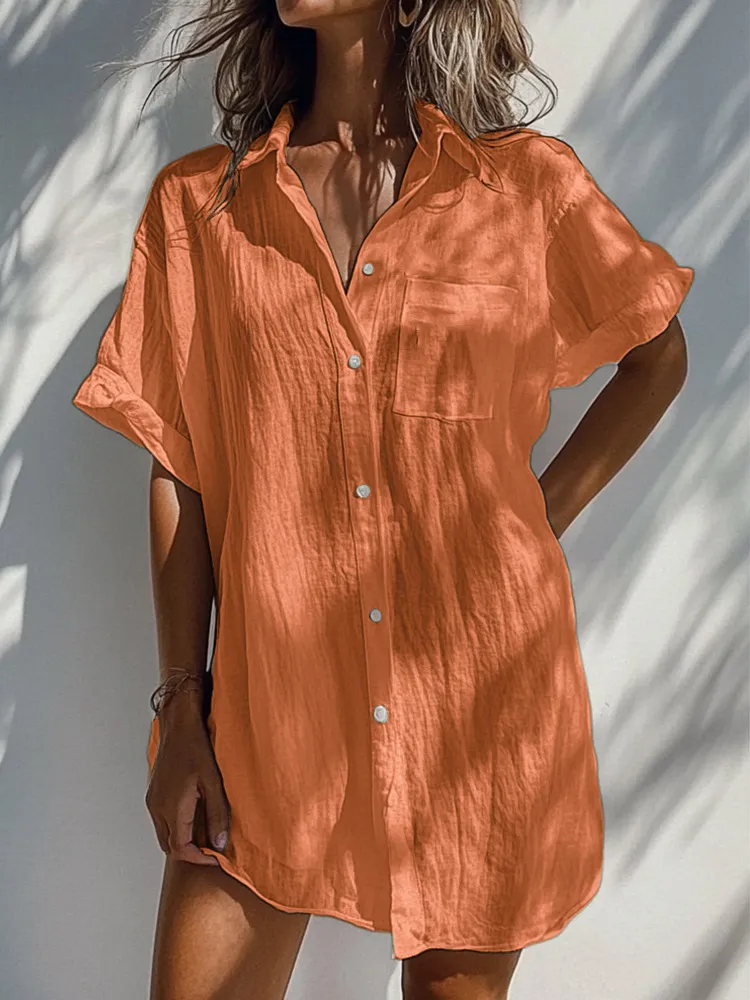Long Cardigan Multi-color Women's Top Shirt - Orange