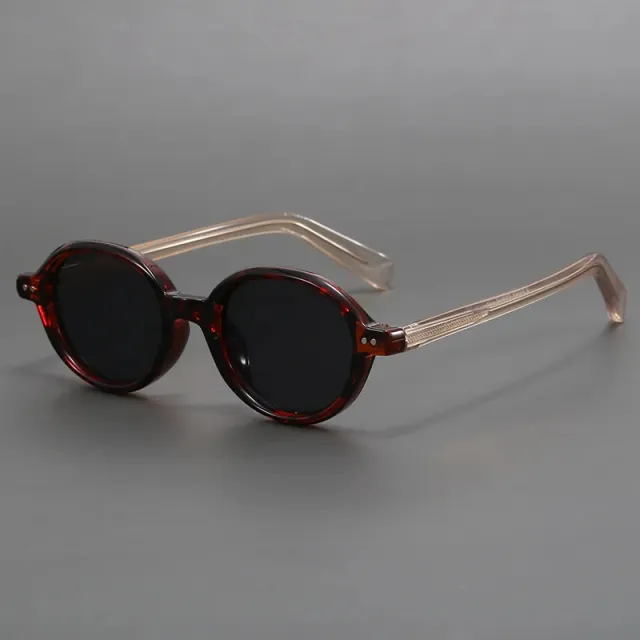 Retro Oval Black Frame Sun Shade Glasses Leopard Print Frame Gray Piece - Shop at LoveMi