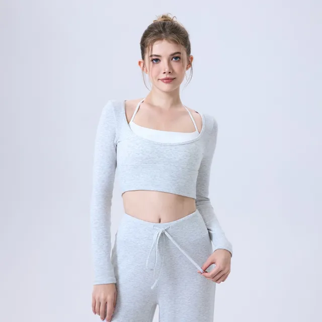 Nude Feel Yoga Clothes Long Sleeve Sports Bra Workout Top Milk White Gray - Shop at LoveMi