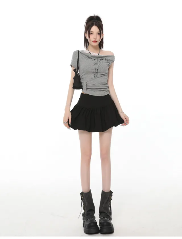 Ballet style White Bud Skirt For Women Sweet And Chic High waisted A line Skirt For Summer French style Fluffy Bubble Skirt Black - Shop at LoveMi