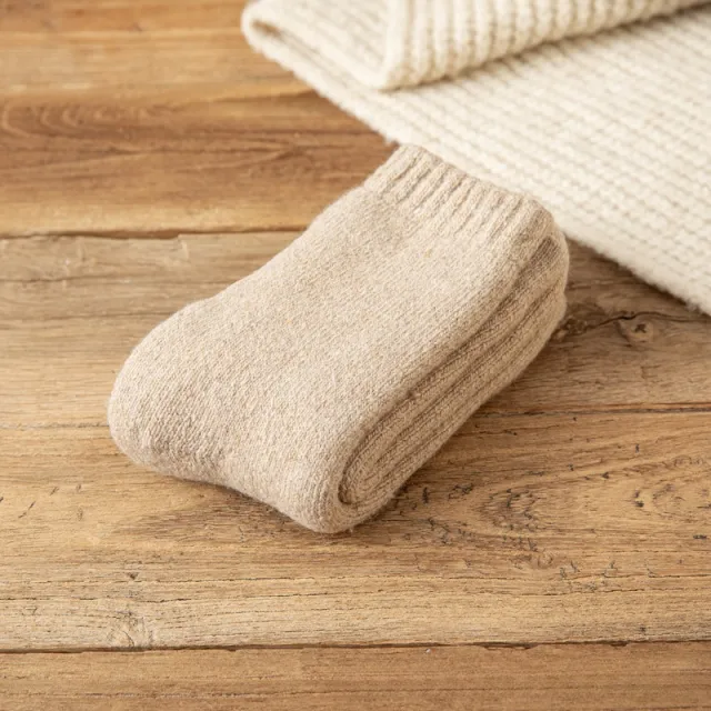 Winter Warm Padded Extra Thick Fleece Lined Fur Selvedge Female Middle Tube Socks Khaki - Shop at LoveMi