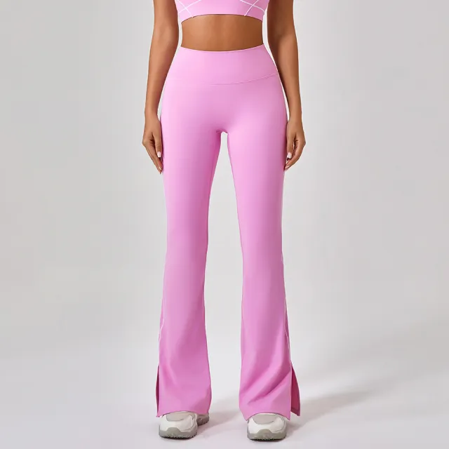 High Waist Tight Nude Feel Hip Lifting Yoga Bell bottom Pants Women Pink - Shop at LoveMi