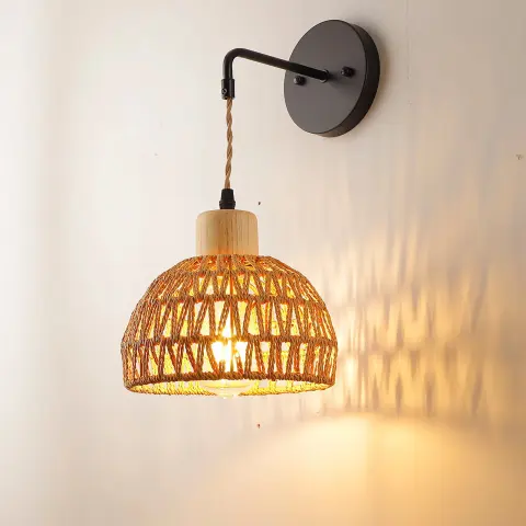 Rattan Vintage Farm Hemp Rope Wall Lamp