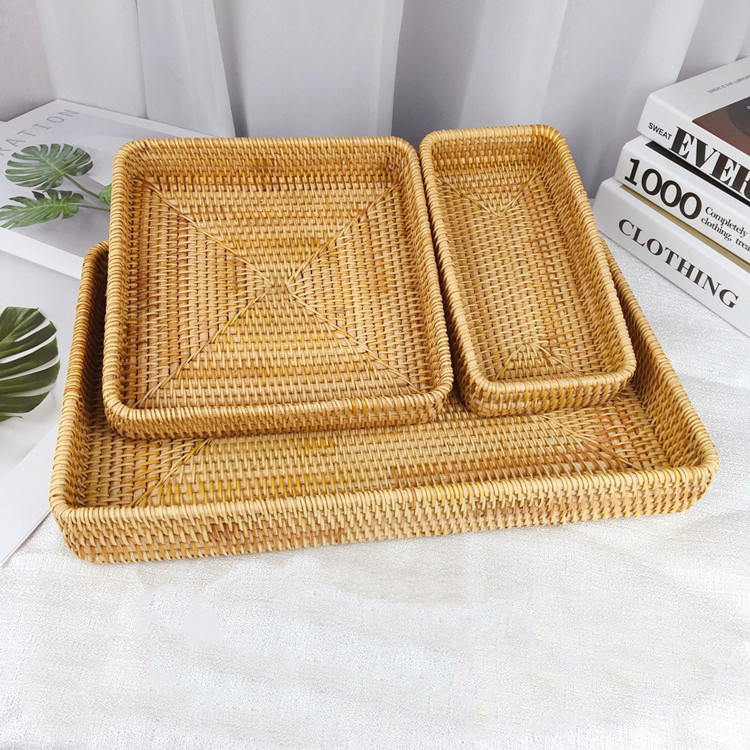 Title 5, Rattan Tray Desktop Storage Woven Basket