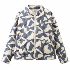 Women's Clothing Fashion Geometry Pattern Pattern Cotton Coat Jacket - Grey Blue - View 1