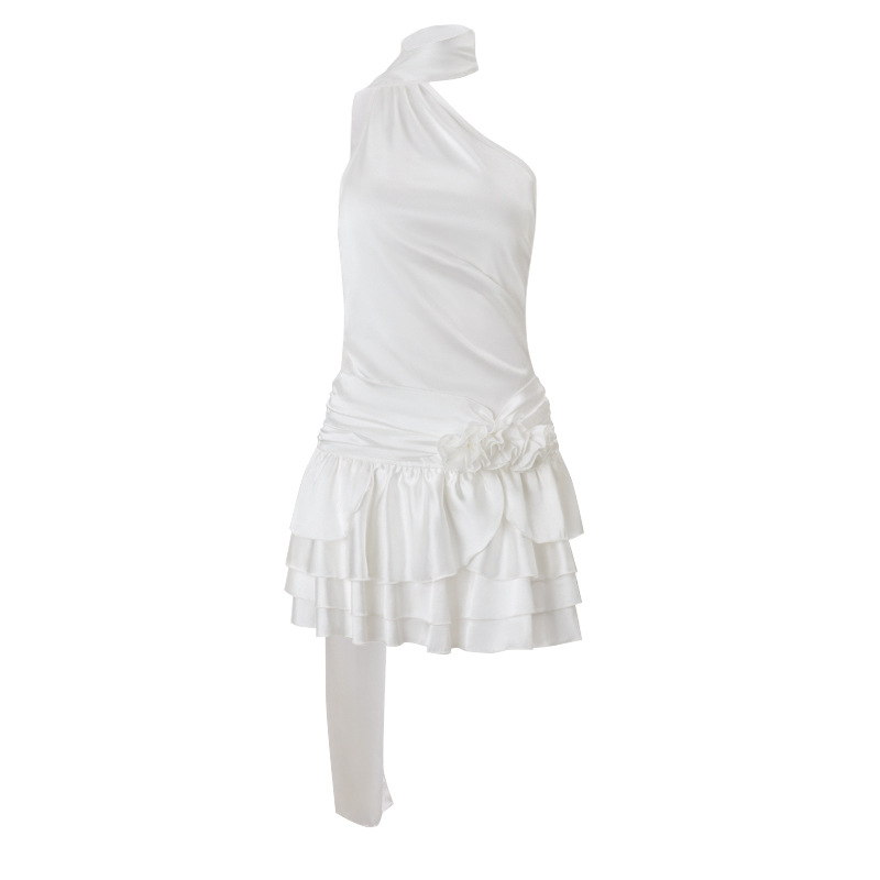 Women's Spring Sexy French Style Temperament High-grade Off-shoulder Satin Backless Dress