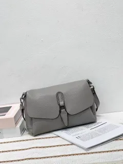 Top Grain Leather Casual Shoulder Crossbody Bag - Grey - View 1